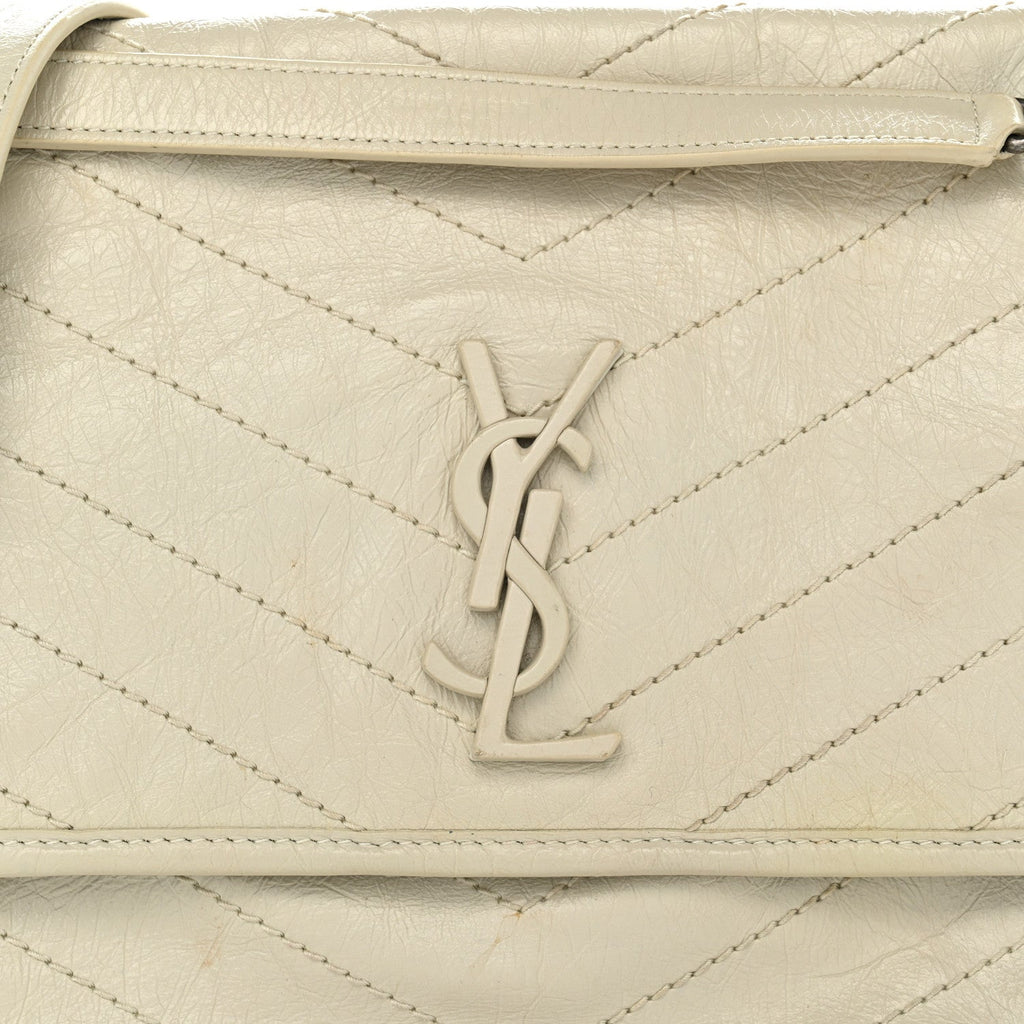 Crinkled Calfskin Matelasse Monogram Medium Niki Chain Satchel Ivory