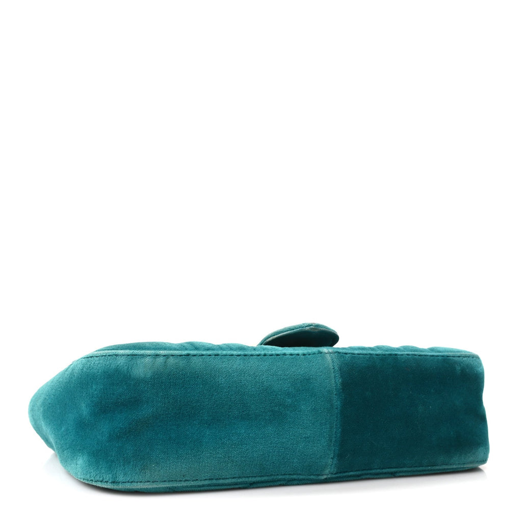 Velvet Matelasse Mini GG Marmont Shoulder Bag Pavone Cyan
