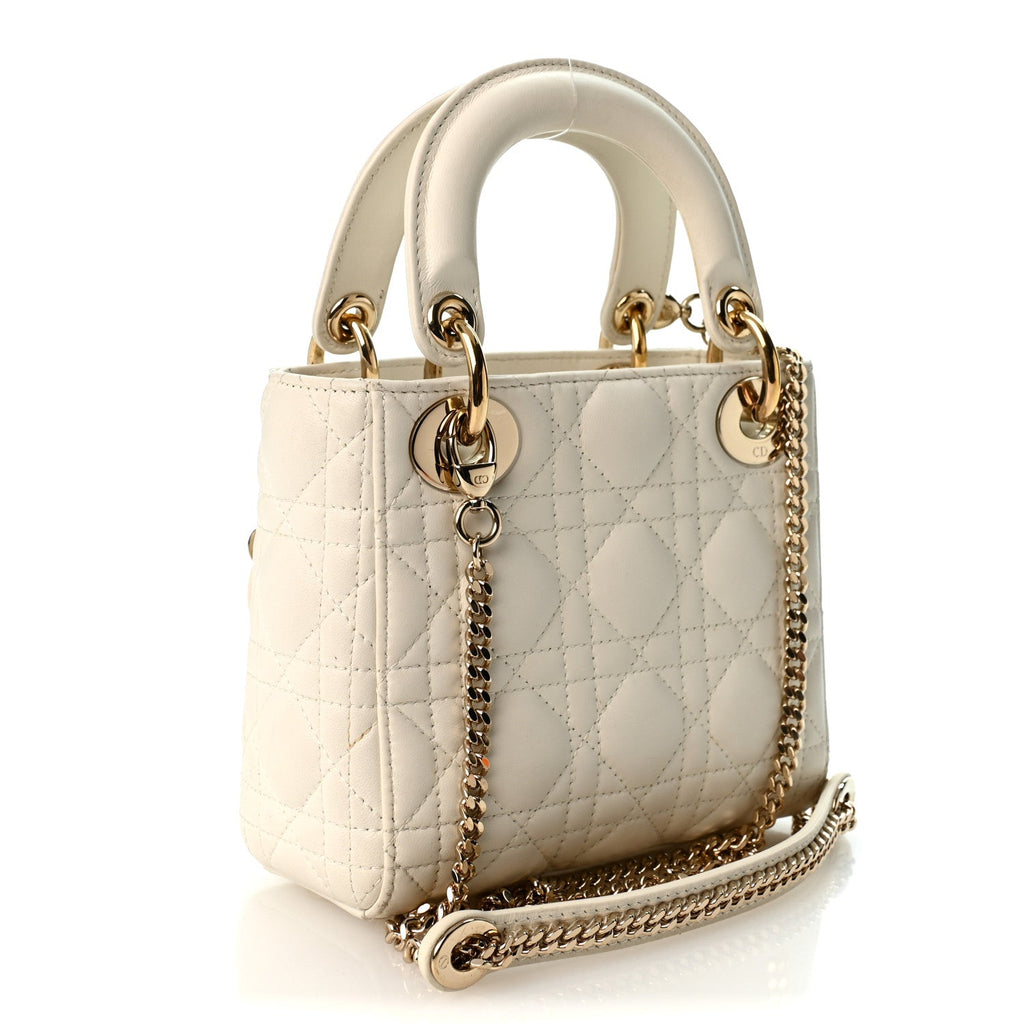 Lambskin Cannage Mini Lady Dior White