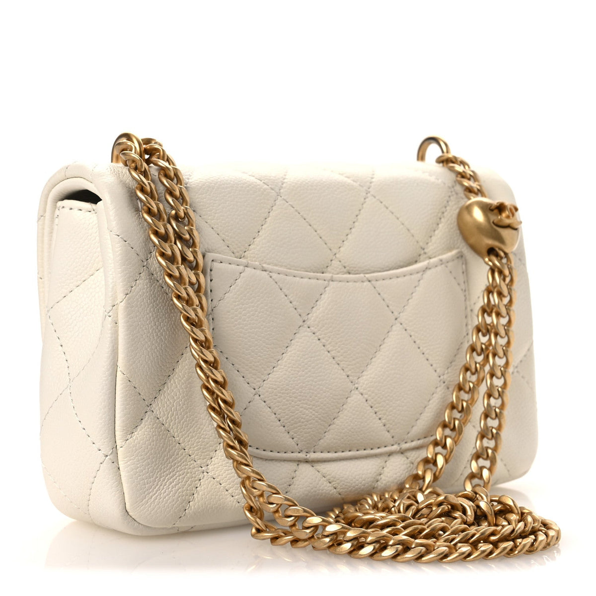 Caviar Quilted Mini Sweetheart Rectangular Flap White