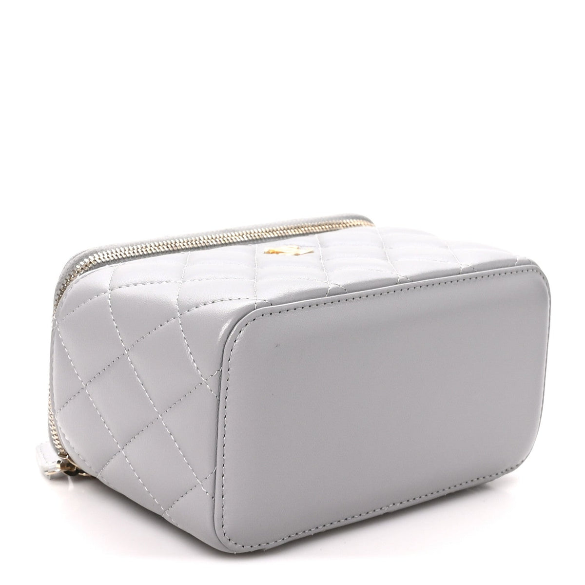 Lambskin Quilted Small Pearl Crush Vanity Case With Chain Grey