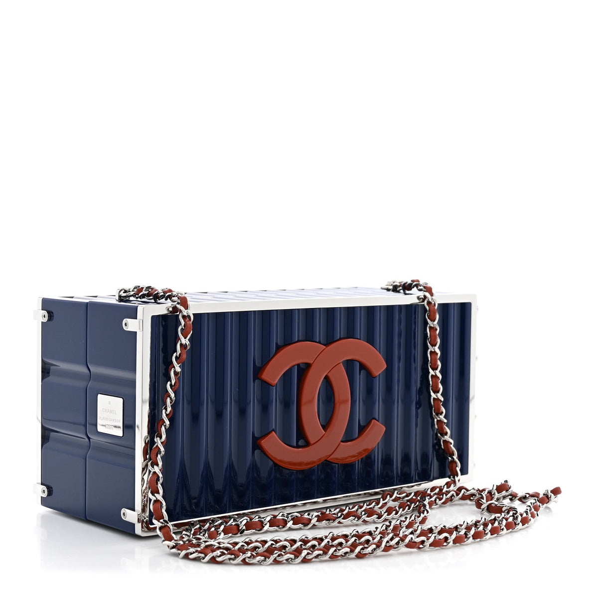 Resin Enamel CC Shipping Container Signature Minaudiere Clutch Blue