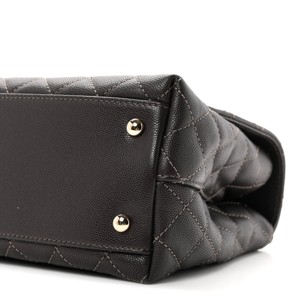 Caviar Quilted Small Coco Handle Flap Dark Brown
