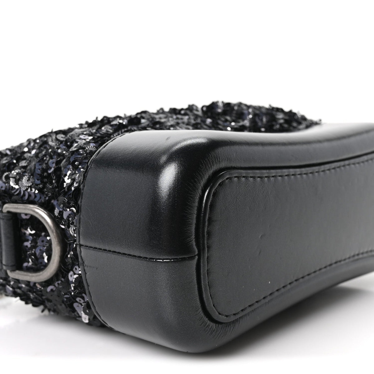 Sequin Calfskin Small Gabrielle Hobo Black Silver