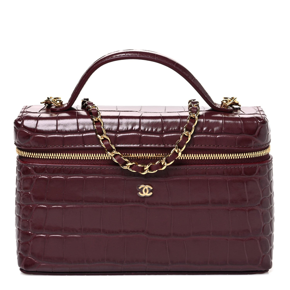 Calfskin Crocodile Embossed Crococo Exoticoco Vanity With Chain Dark Burgundy