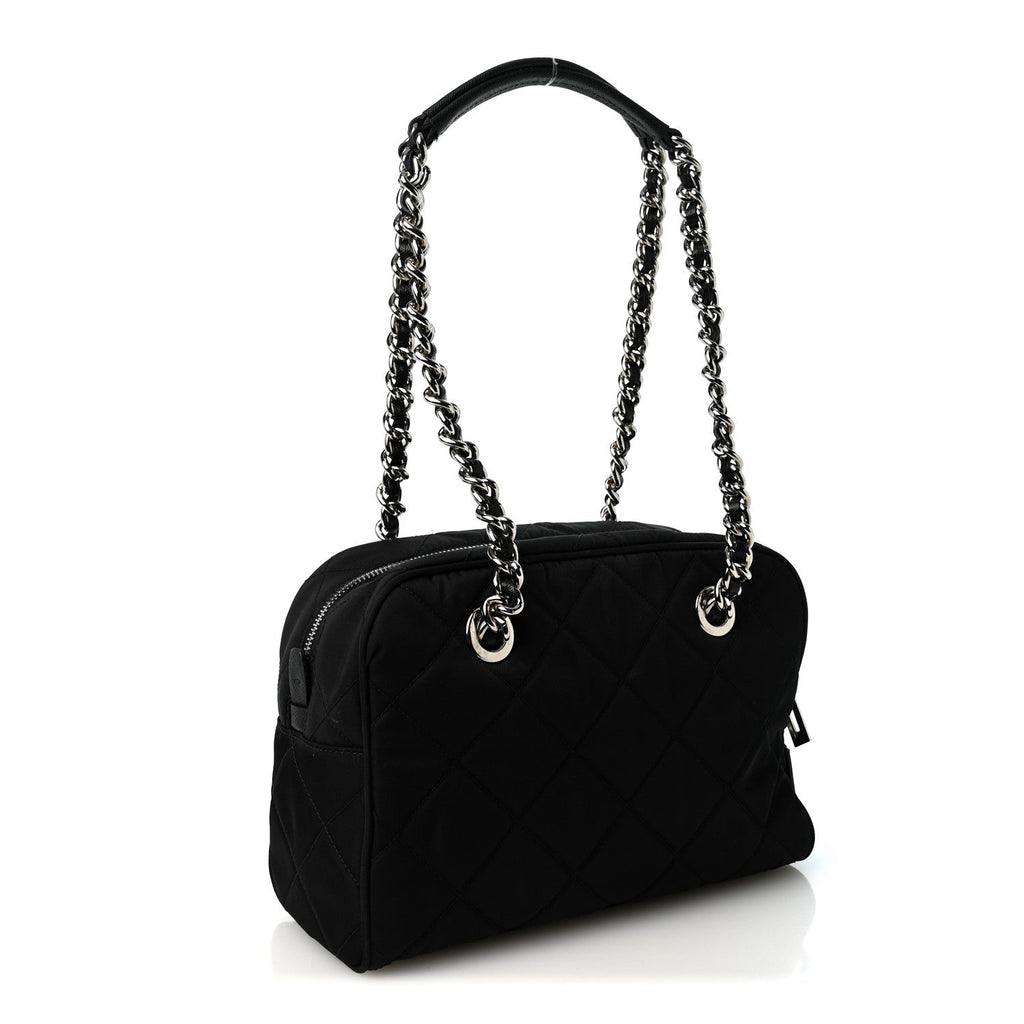Nylon Tessuto Impuntu Quilted Shoulder Bag Black