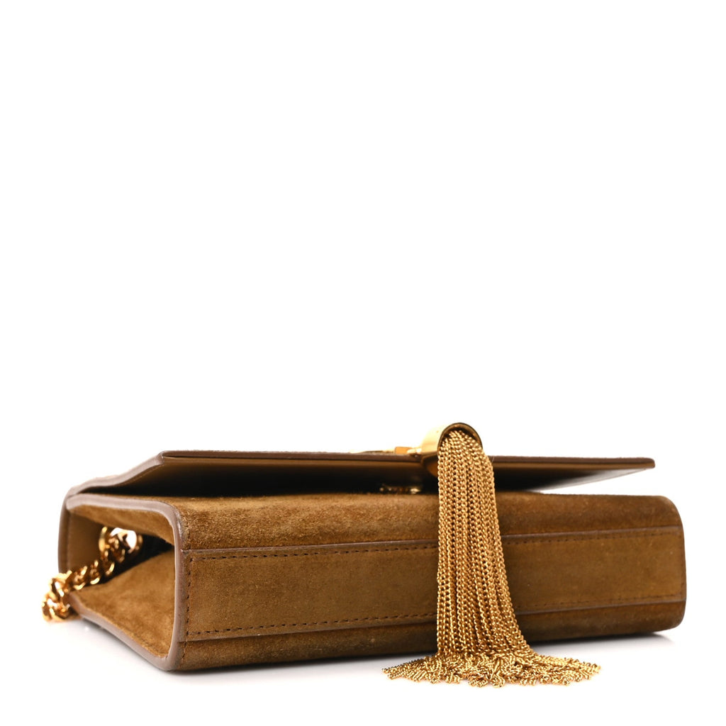 Suede Small Classic Monogram Kate Tassel Satchel Light Ochre