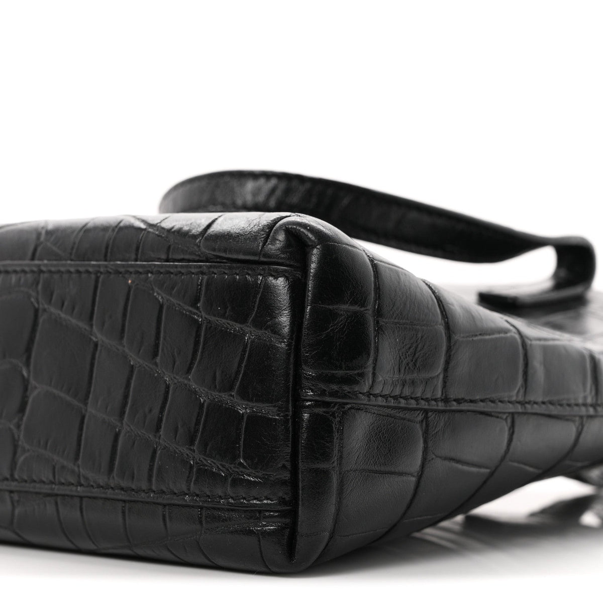 Calfskin Crocodile Embossed Paris Mini Toy Shopper Tote Black