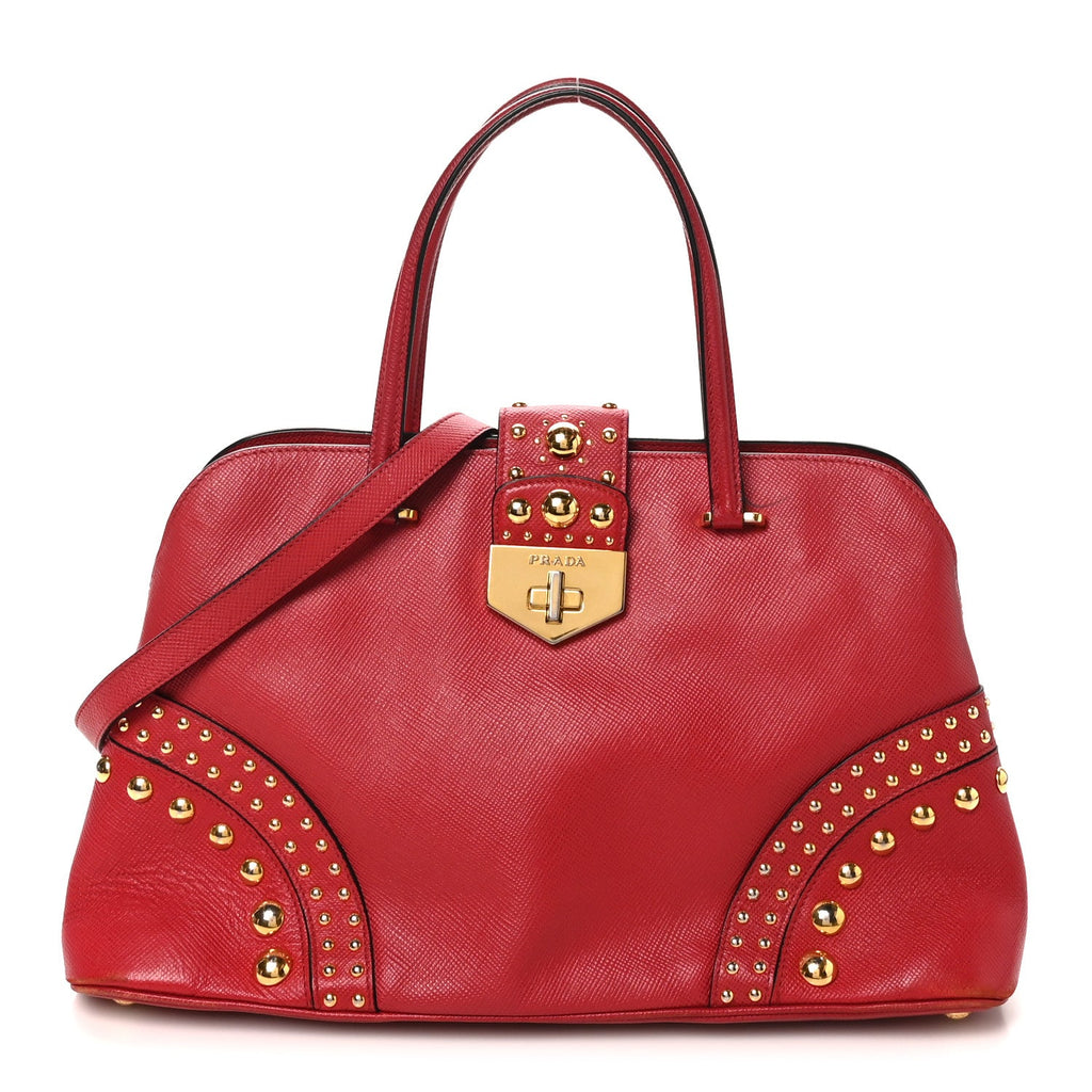 Saffiano Studded Bijou Tote Red