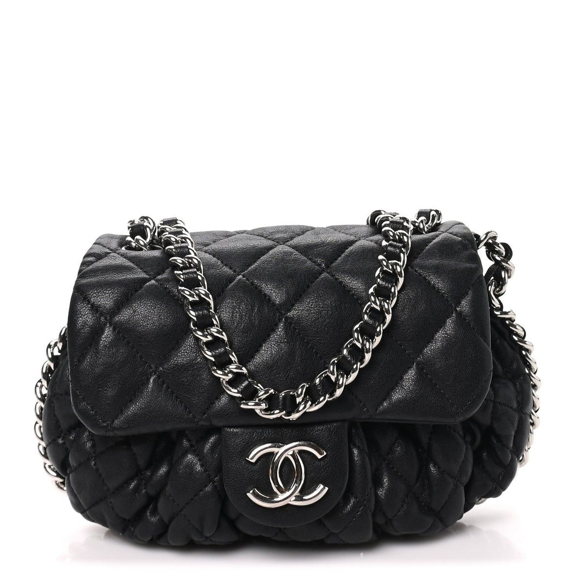 Washed Lambskin Quilted Mini Chain Around Messenger Black