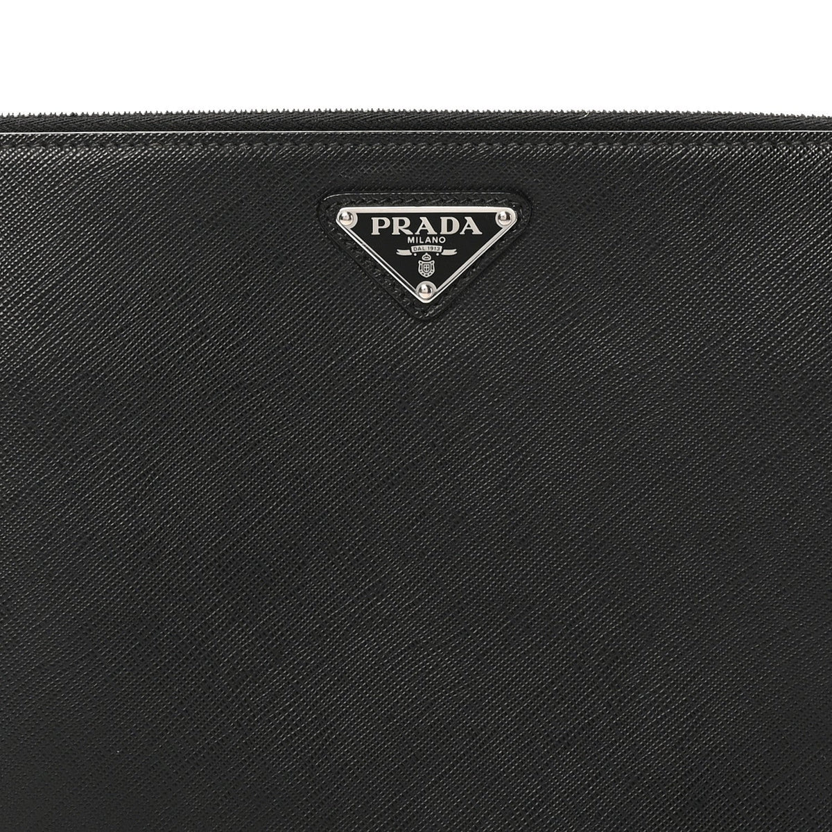 Saffiano Travel Metal Triangle Logo Slip Handle Wristlet Pouch Black