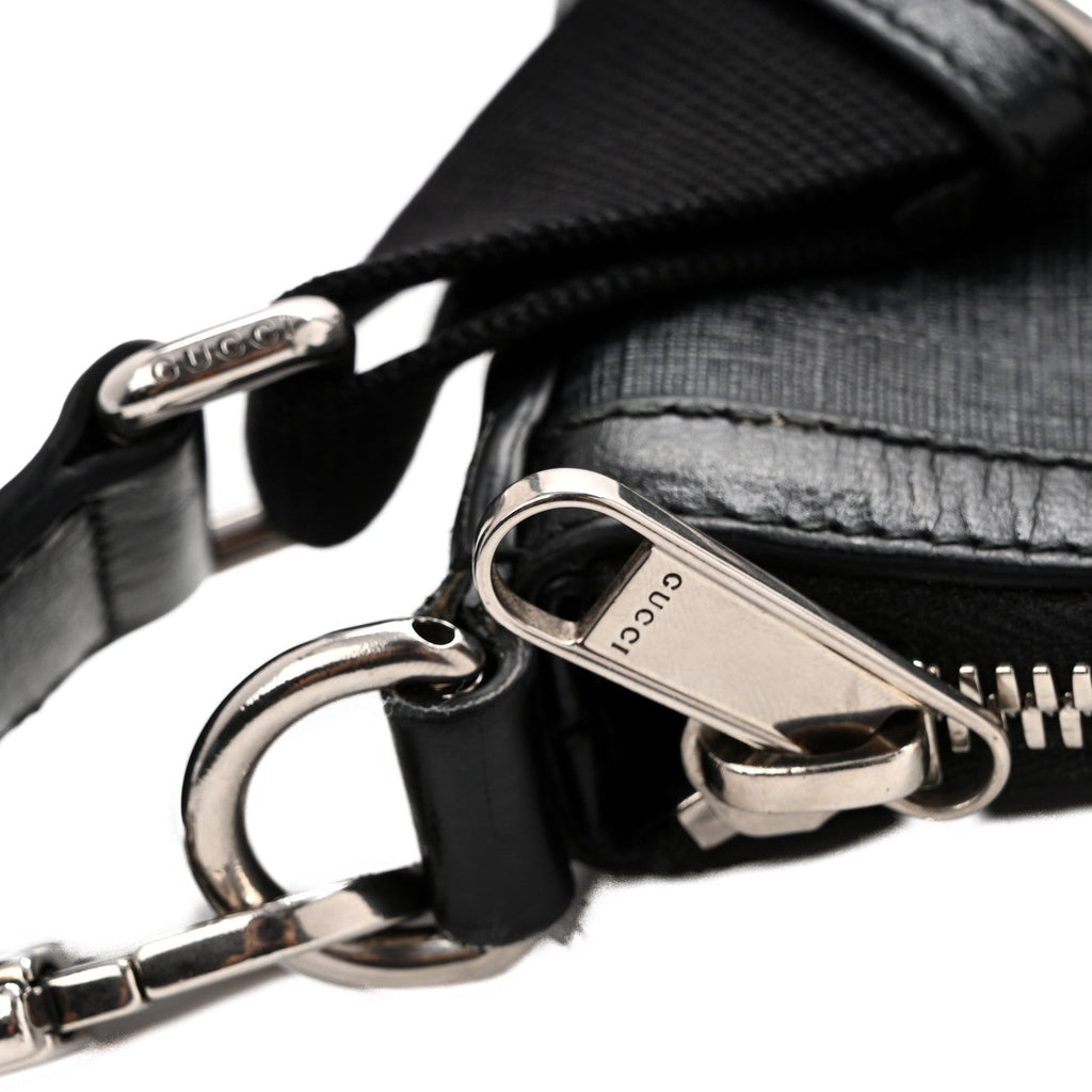 GG Supreme Monogram Azalea Calfskin Retro Interlocking G Wristlet Messenger Bag Black