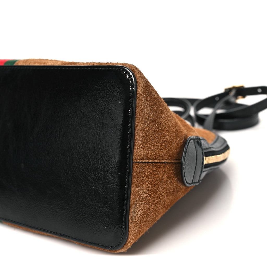 Suede Patent Web Medium Ophidia Top Handle Dome Bag Nocciola Black