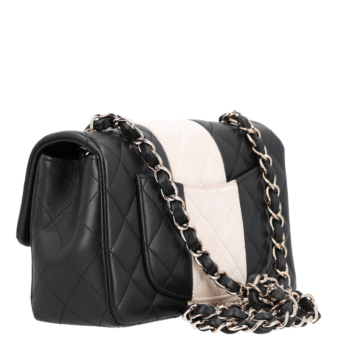 Lambskin Quilted Mini Rectangular Flap Black White