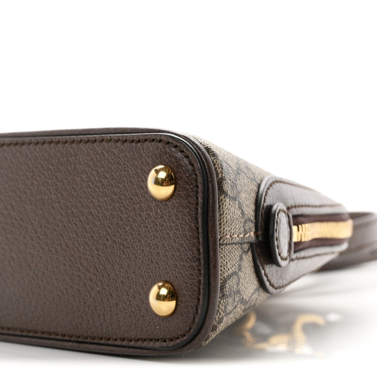 GG Supreme Monogram Textured Dollar Calfskin Web Medium Ophidia Top Handle Bowler Bag Beige Ebony New Acero
