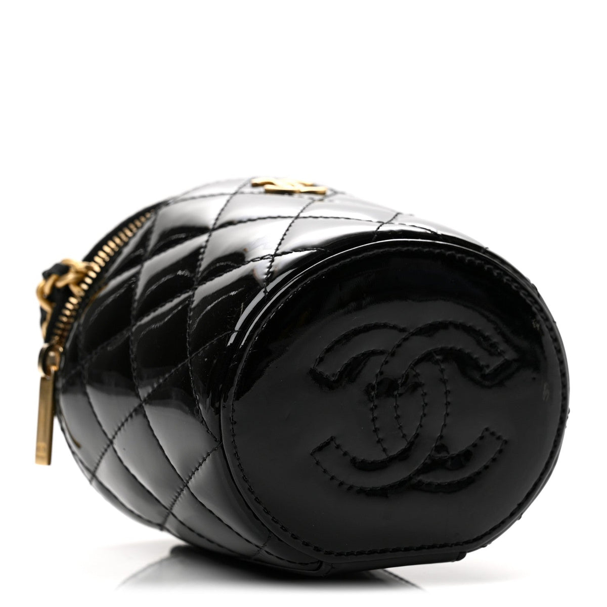 Patent Quilted Afternoon Tea Top Handle Vanity Case With Chain Black