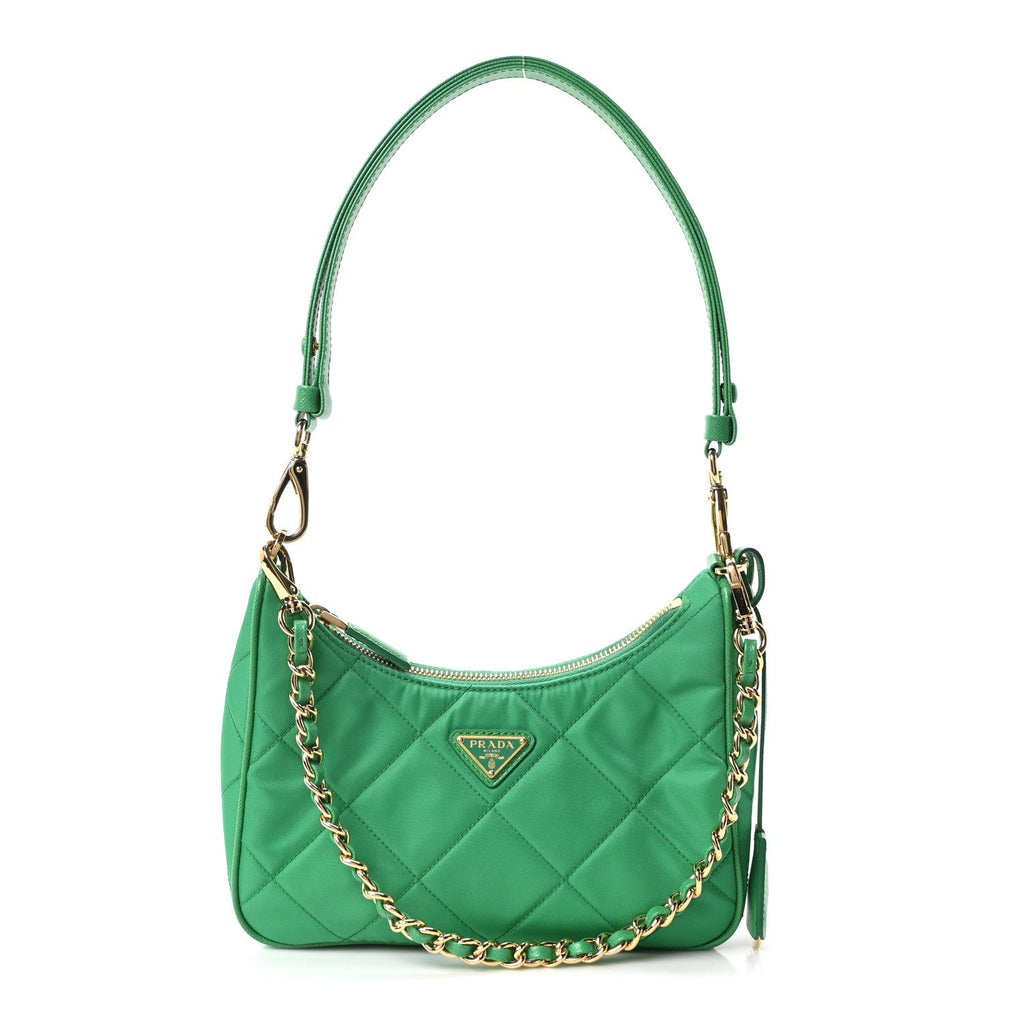 Re-Nylon Saffiano Stitched Mini Re-Edition 1995 Chaine Shoulder Bag Menta