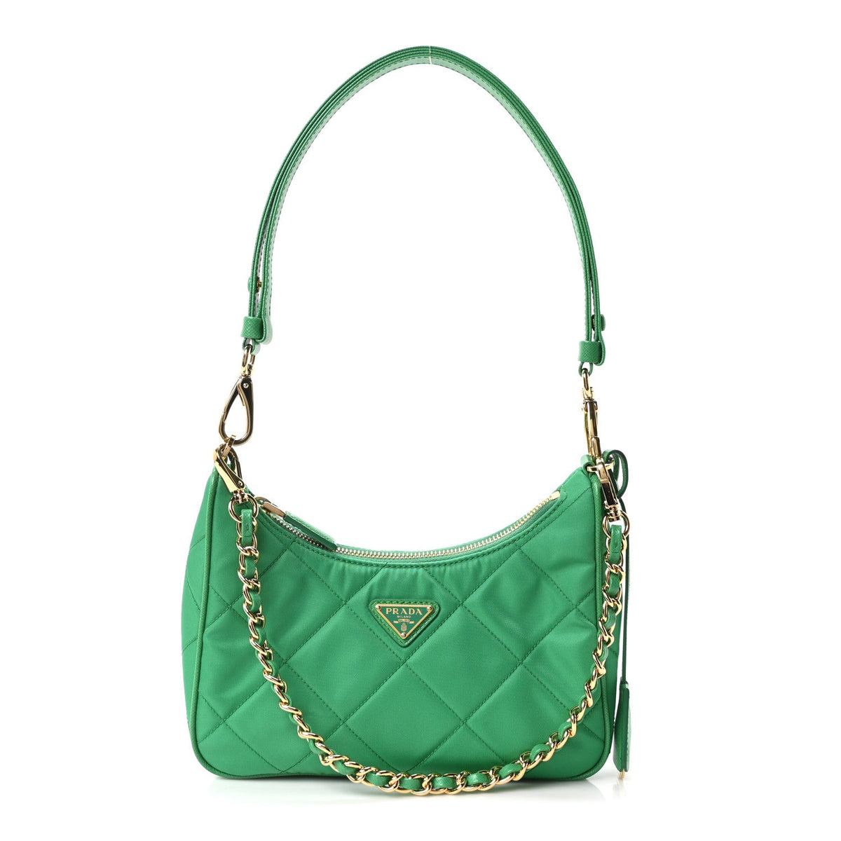 Re-Nylon Saffiano Stitched Mini Re-Edition 1995 Chaine Shoulder Bag Menta