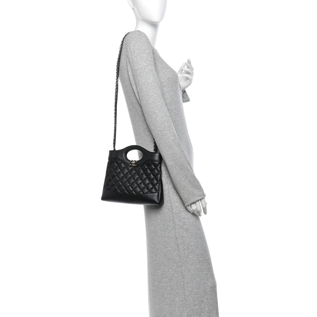 Aged Calfskin Quilted Mini 31 Shopping Bag Black