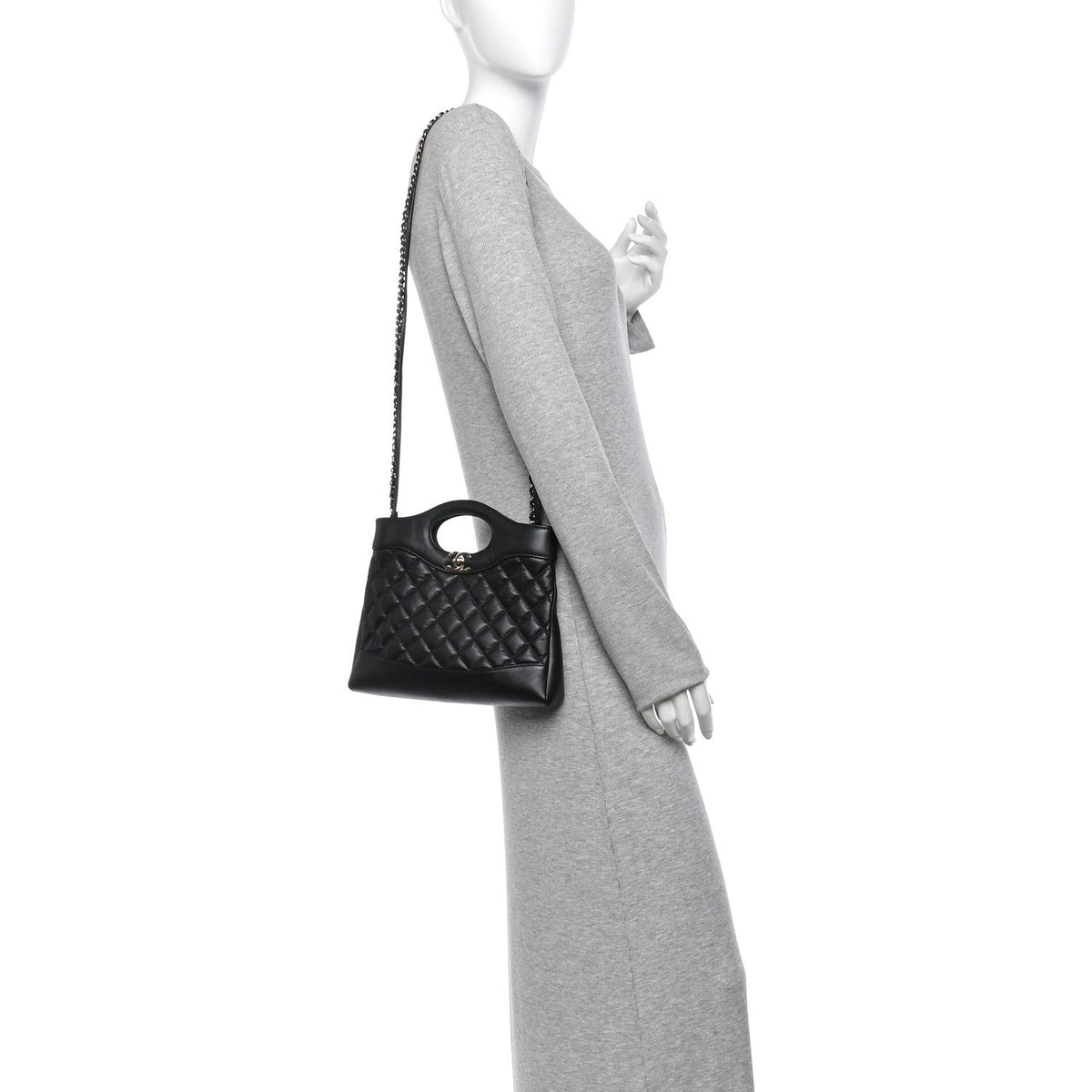 Aged Calfskin Quilted Mini 31 Shopping Bag Black