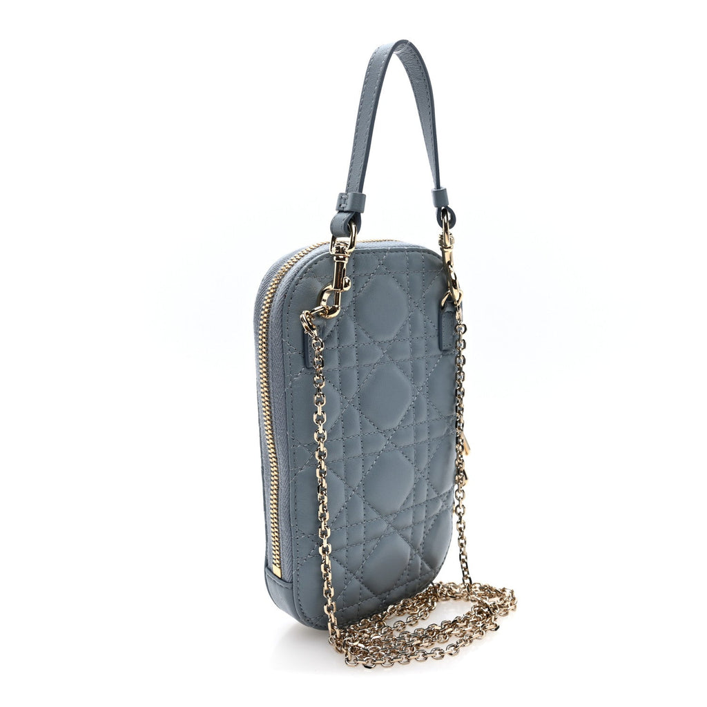 Lambskin Cannage Lady Dior Phone Holder Cloud Blue