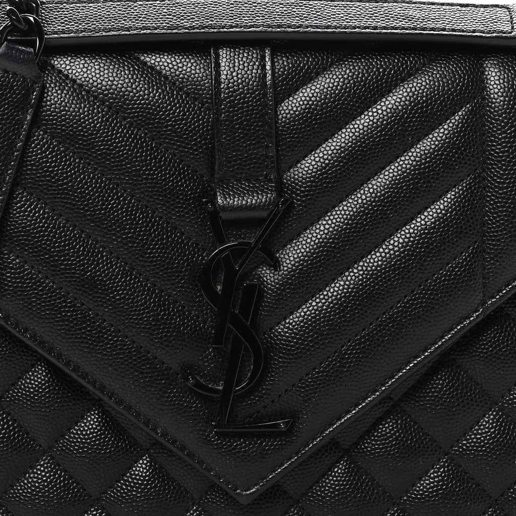Grain De Poudre Textured Mixed Matelasse Triquilt Medium Monogram Monochrome Satchel Black