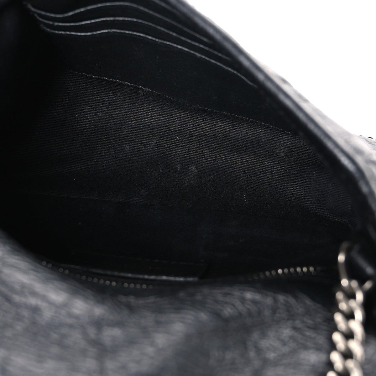 Crinkled Calfskin Matelasse Monogram Niki Chain Wallet Black