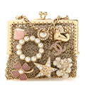 Metal Pearl Enamel Kiss Lock Chain Mail Charm Clutch Gold