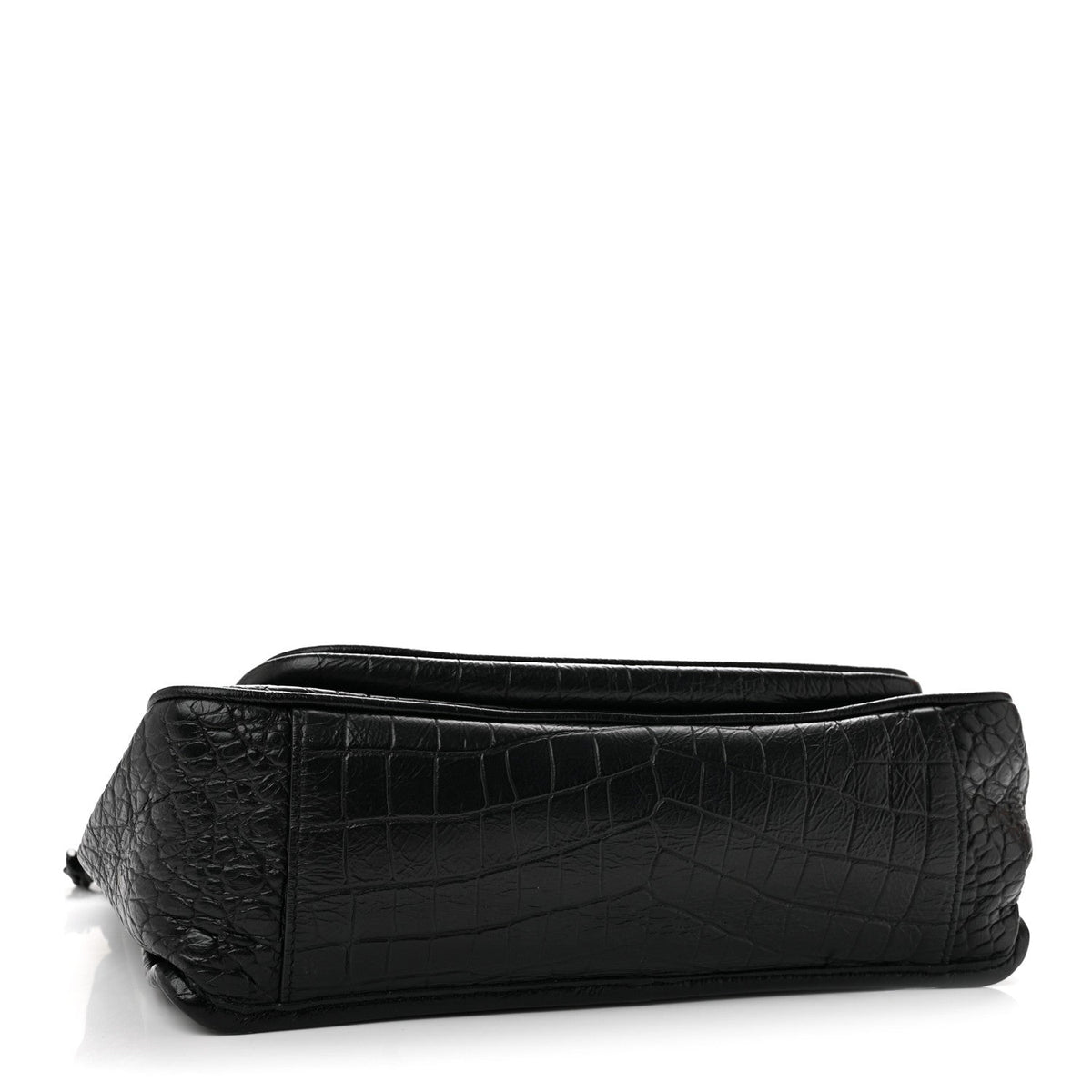 Crocodile Embossed Lambskin Monogram Medium Niki Chain Satchel Black