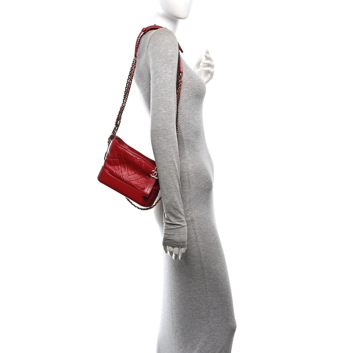 Aged Calfskin Chevron Quilted Small Gabrielle Hobo Red