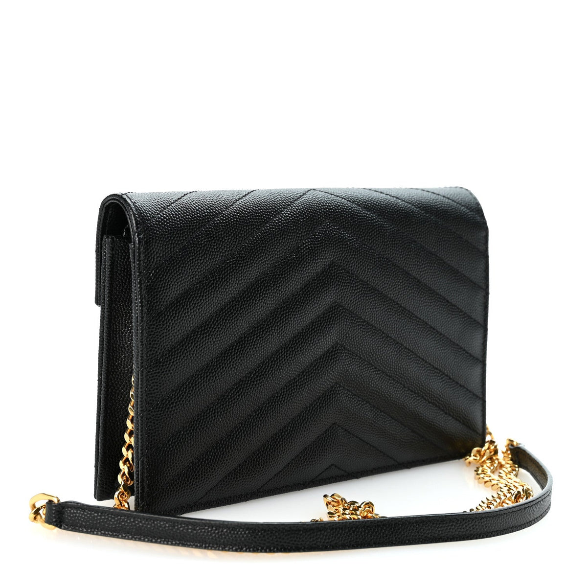 Grain De Poudre Matelasse Chevron Monogram Envelope Chain Wallet Black
