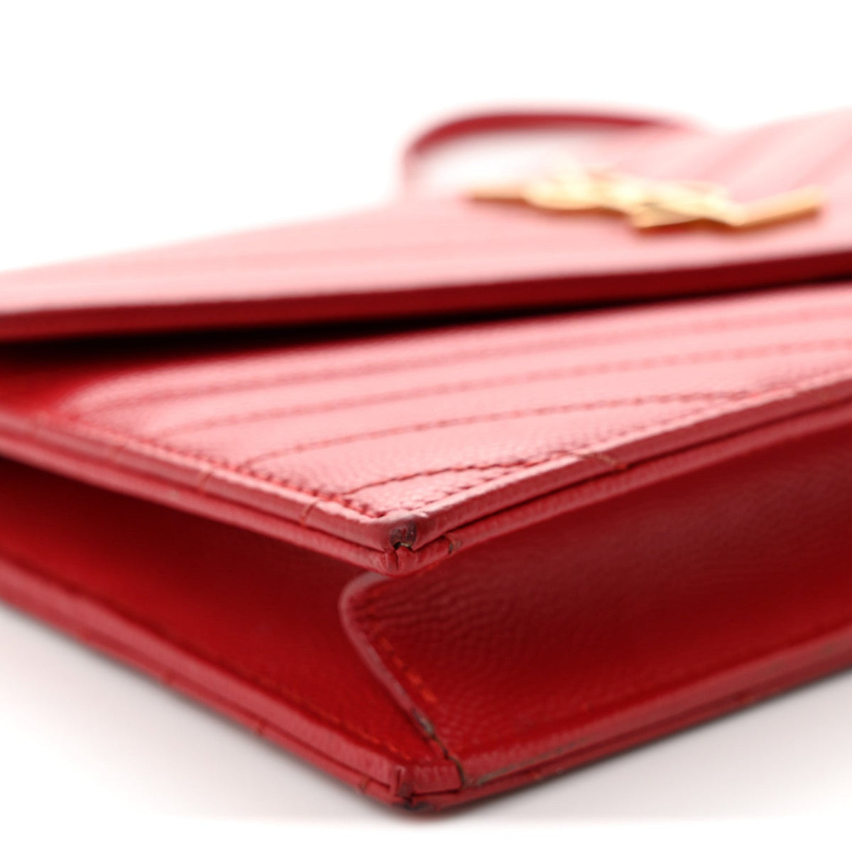 Grain De Poudre Matelasse Chevron Monogram Envelope Chain Wallet Rouge Eros