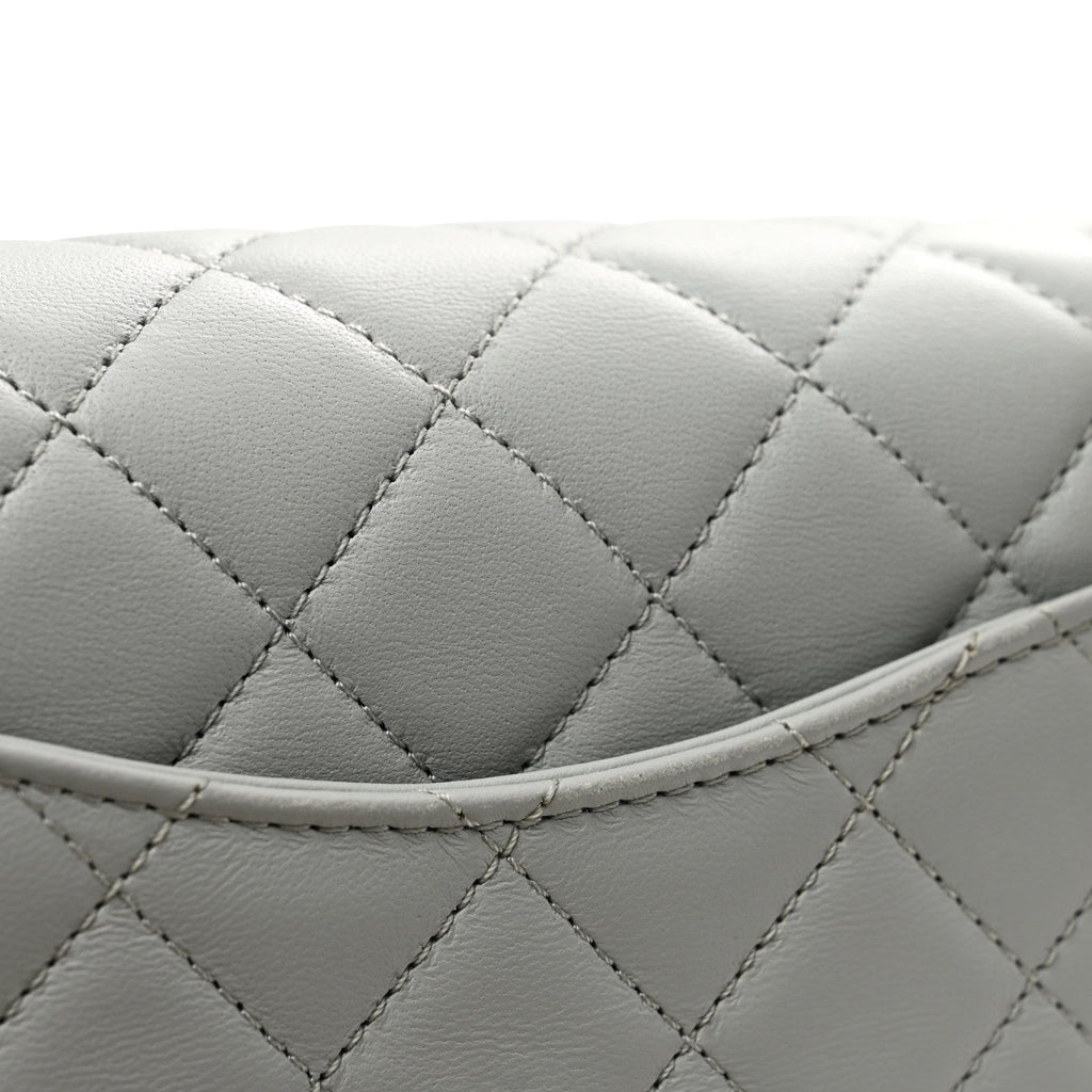 Lambskin Quilted Mini Rectangular Pearl Crush Flap Grey