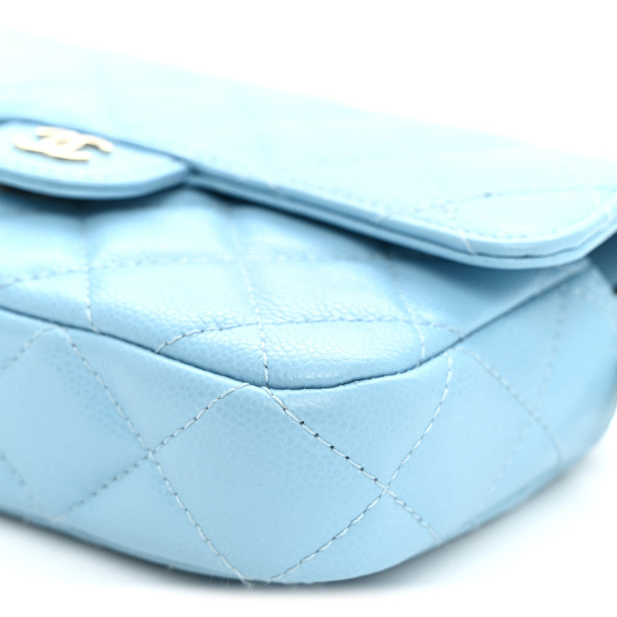 Caviar Quilted Flap Phone Holder With Chain Light Blue