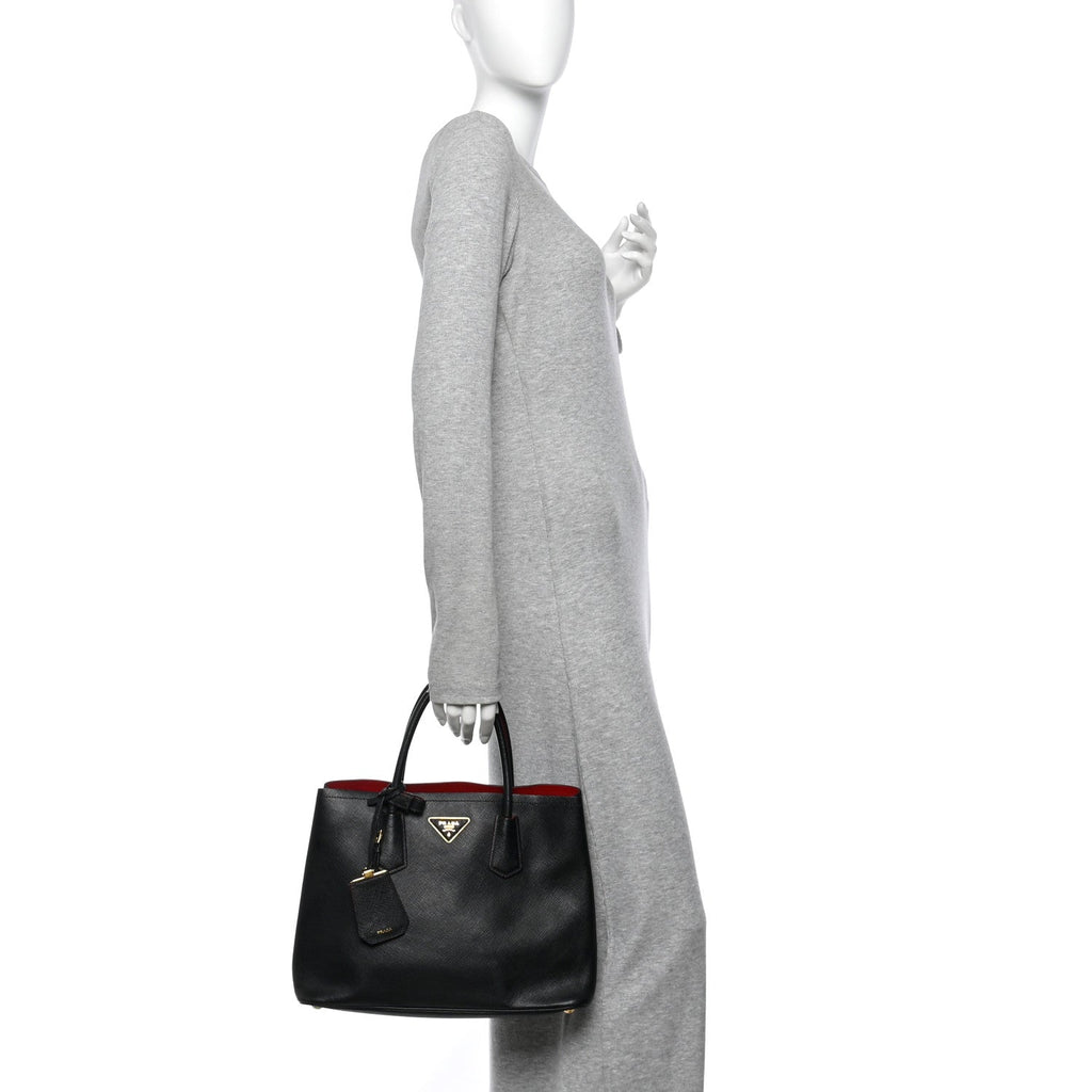 Saffiano Cuir Medium Double Bag Black Fuoco