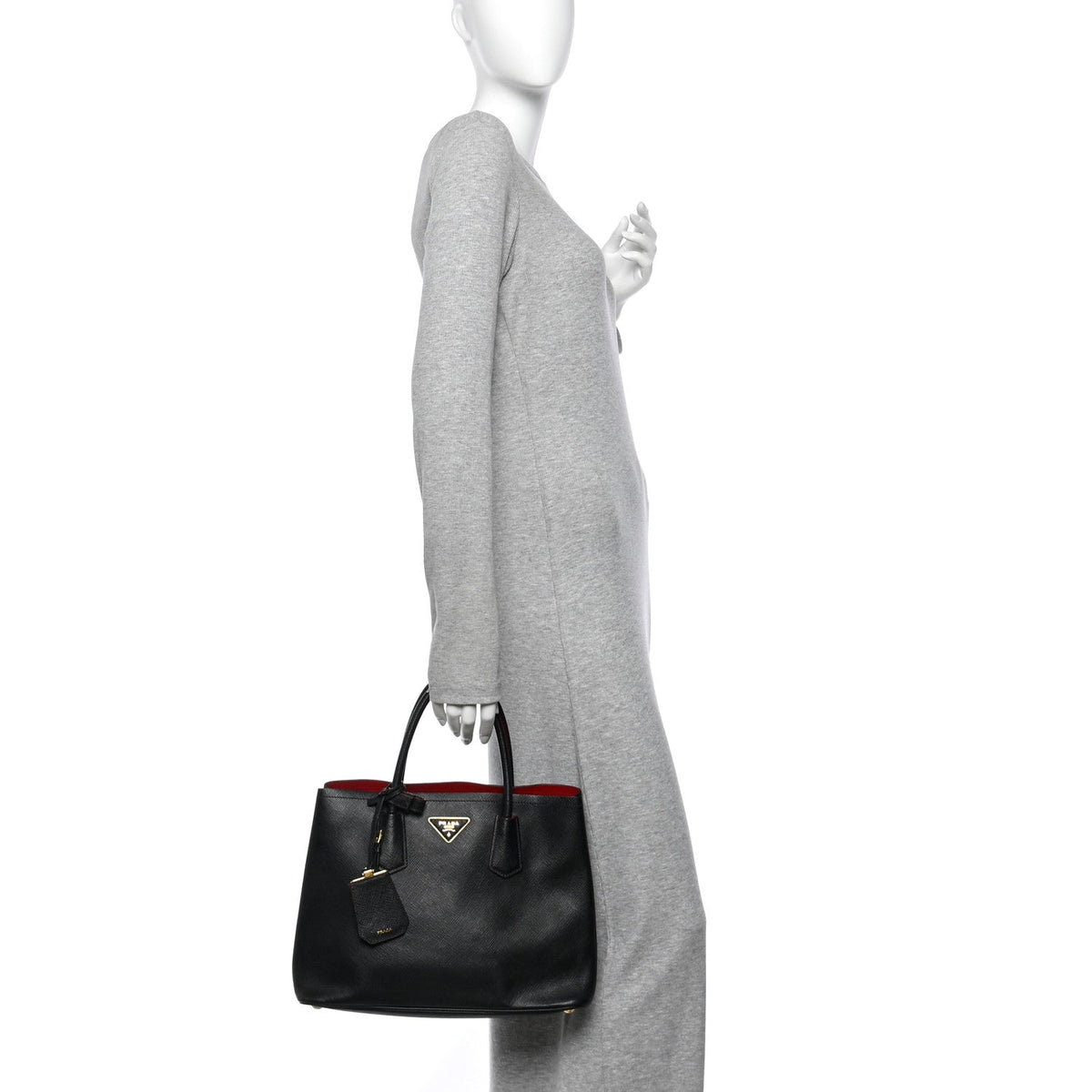 Saffiano Cuir Medium Double Bag Black Fuoco