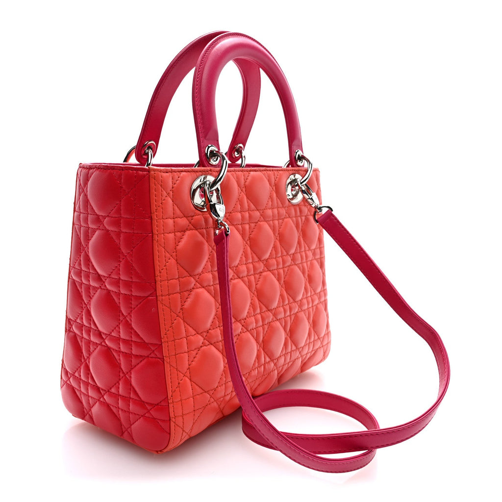 Lambskin Cannage Tri-Color Medium Lady Dior Orange Riviera Fuchsia Cosmopolitan Lipstick Natural