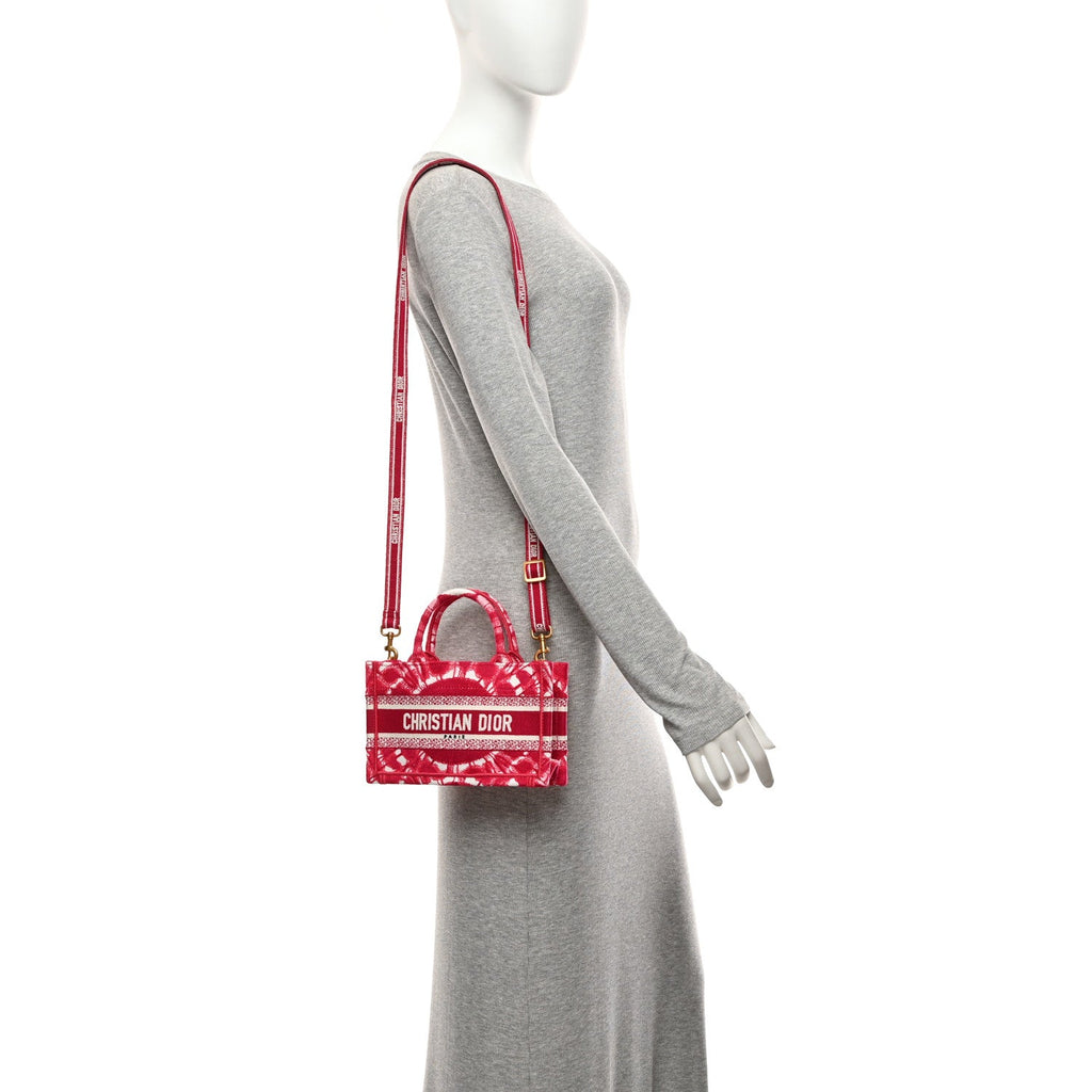 Canvas Embroidered Tie Dye Mini Book Tote With Strap  Pink