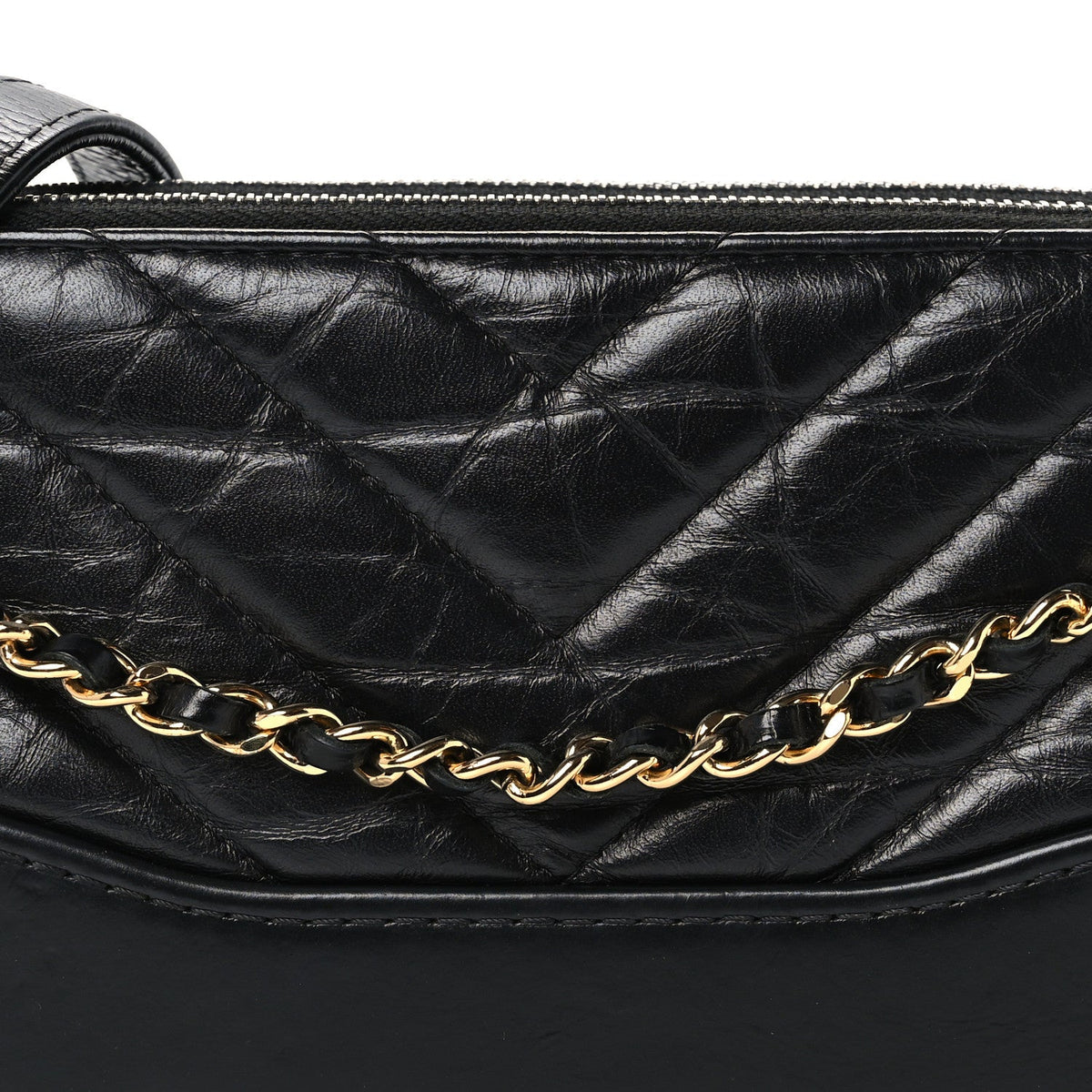 Aged Calfskin Chevron Quilted Small Gabrielle Clutch With Chain Black
