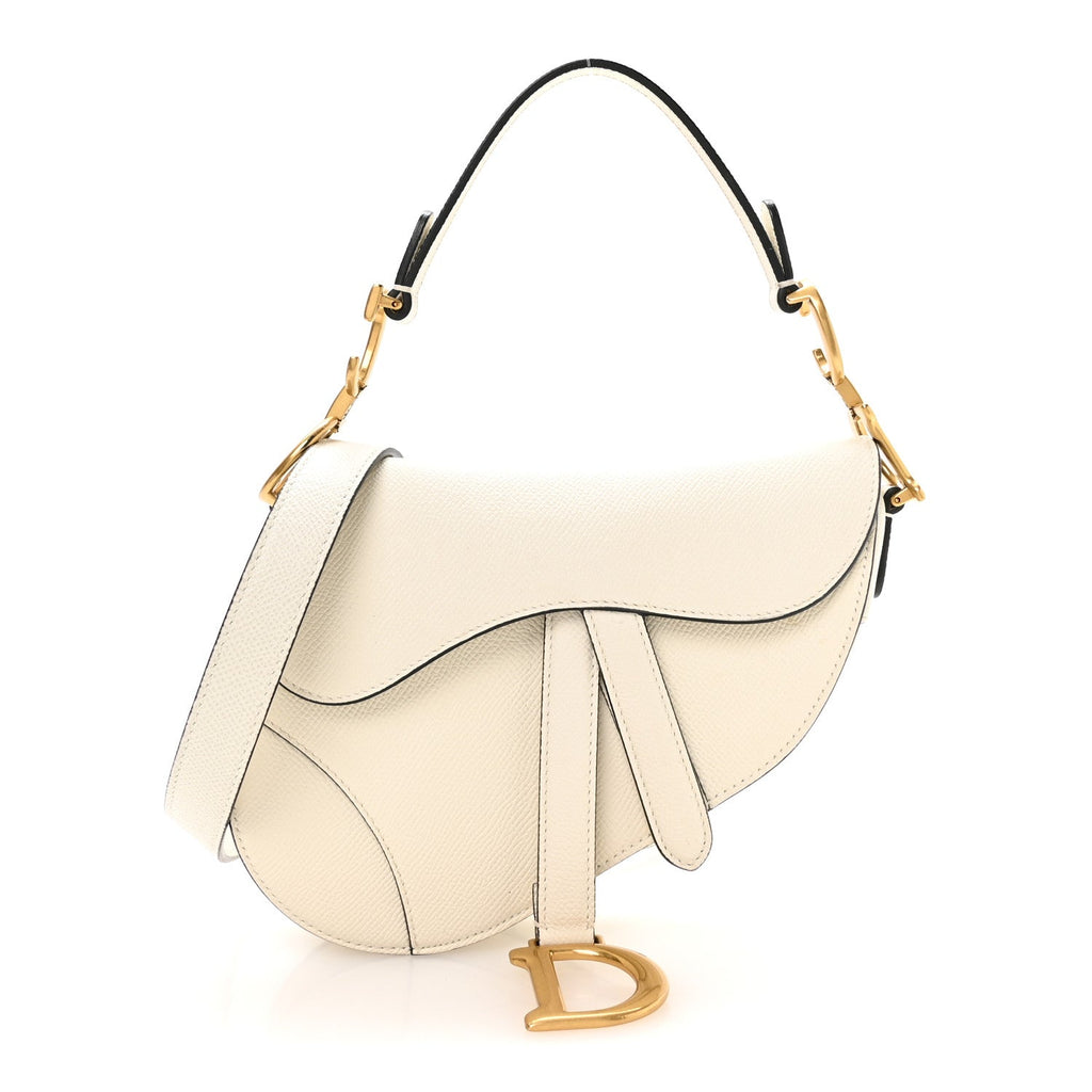 Grained Calfskin Mini Saddle Bag With Strap White