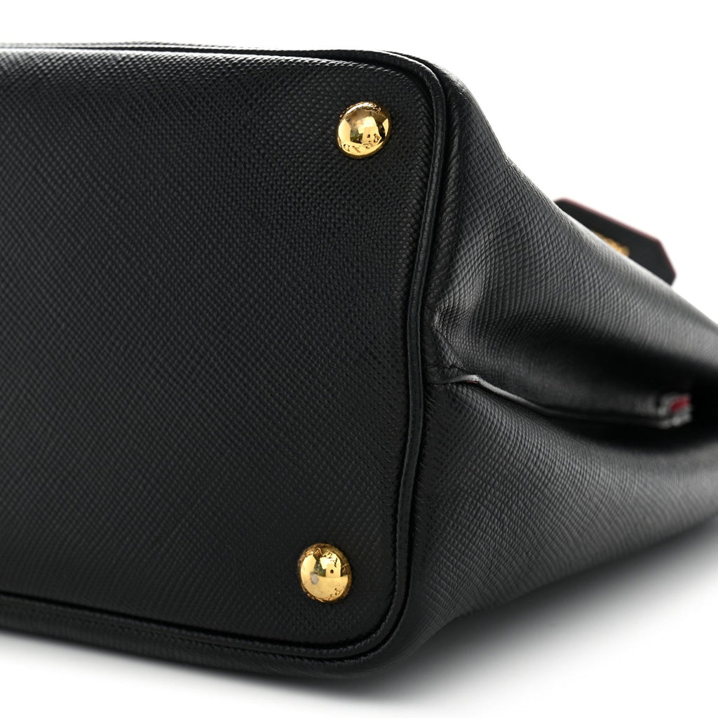 Saffiano Cuir Medium Double Bag Black Fuoco