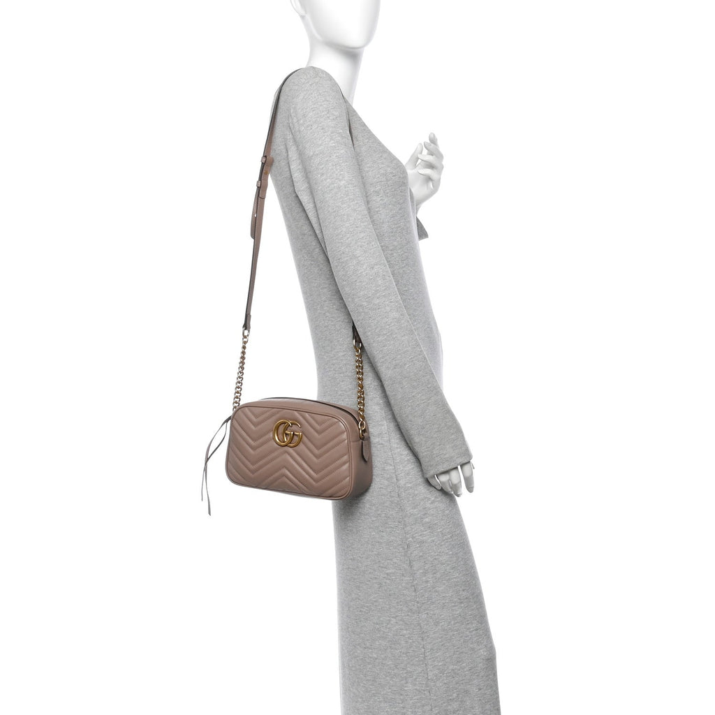 Calfskin Matelasse Small GG Marmont Chain Shoulder Bag Porcelain Rose