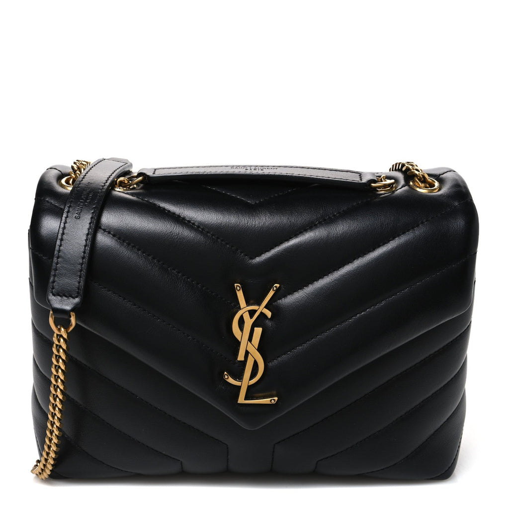 Calfskin Y Quilted Monogram Small Loulou Chain Satchel Black