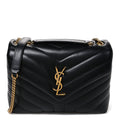 Calfskin Y Quilted Monogram Small Loulou Chain Satchel Black