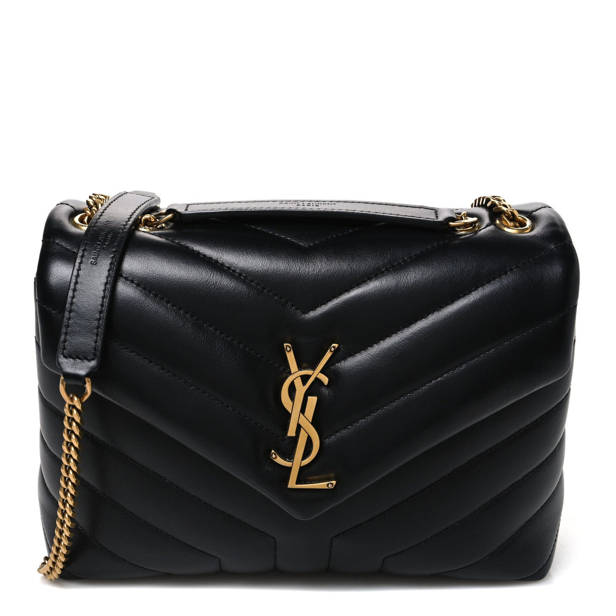 Calfskin Y Quilted Monogram Small Loulou Chain Satchel Black