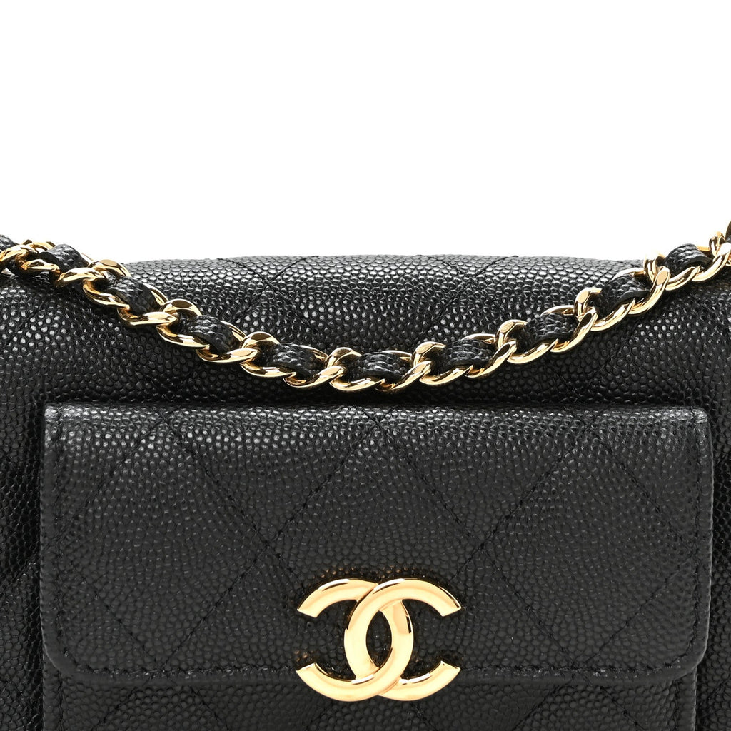 Caviar Quilted Pocket Twins Clutch With Chain  Black