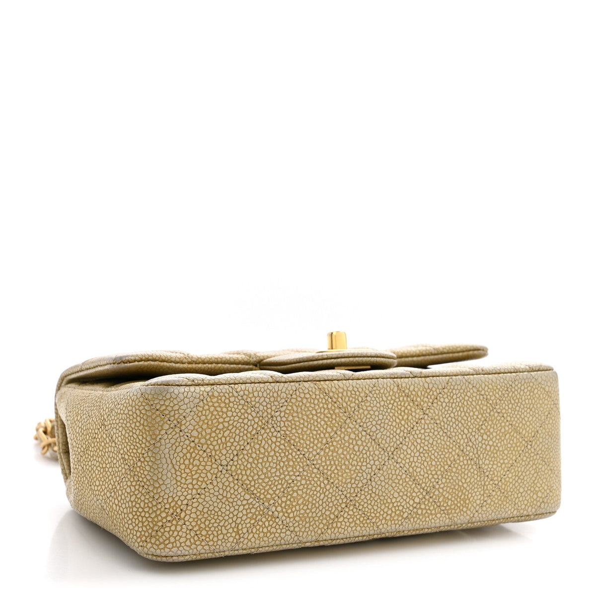 Metallic Caviar Quilted Mini Rectangular Flap Gold