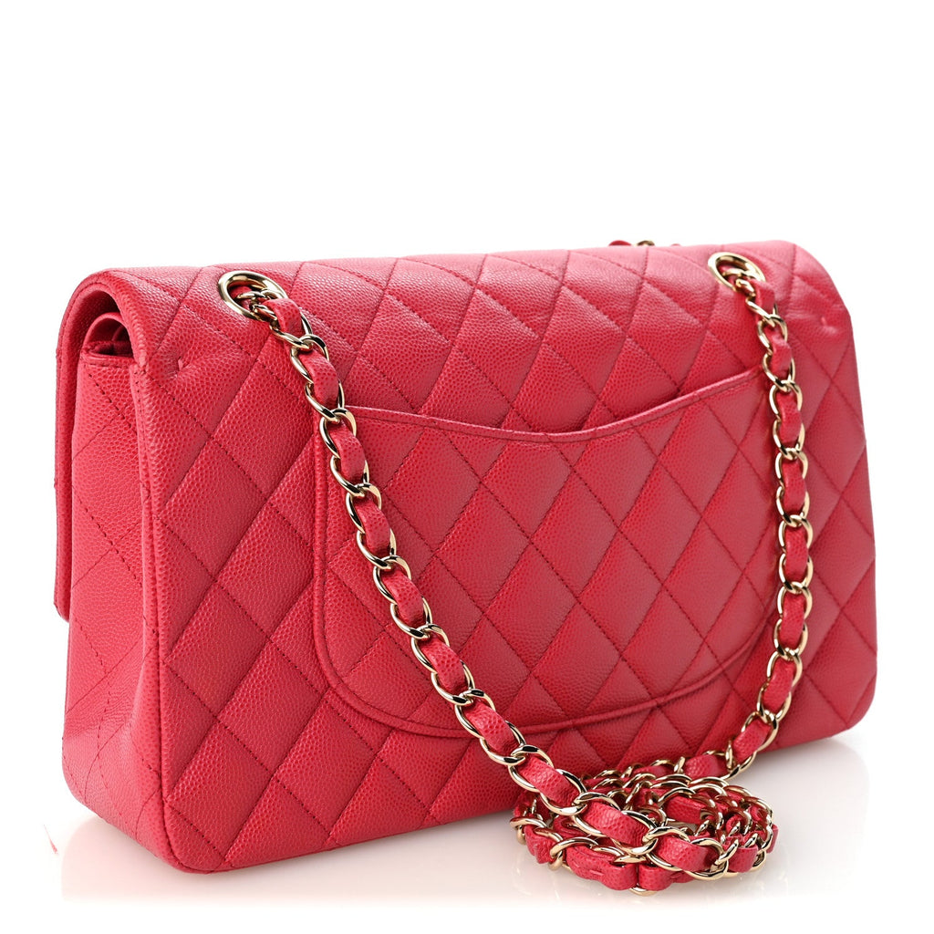 Caviar Quilted Medium Double Flap Dark Pink