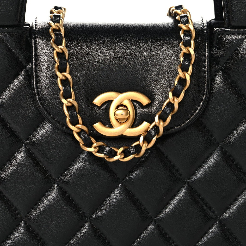 Shiny Aged Calfskin Quilted Nano Kelly Shopper Black