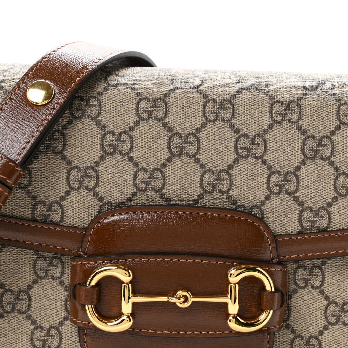 GG Supreme Monogram Horsebit 1955 Shoulder Bag Beige Brown Sugar